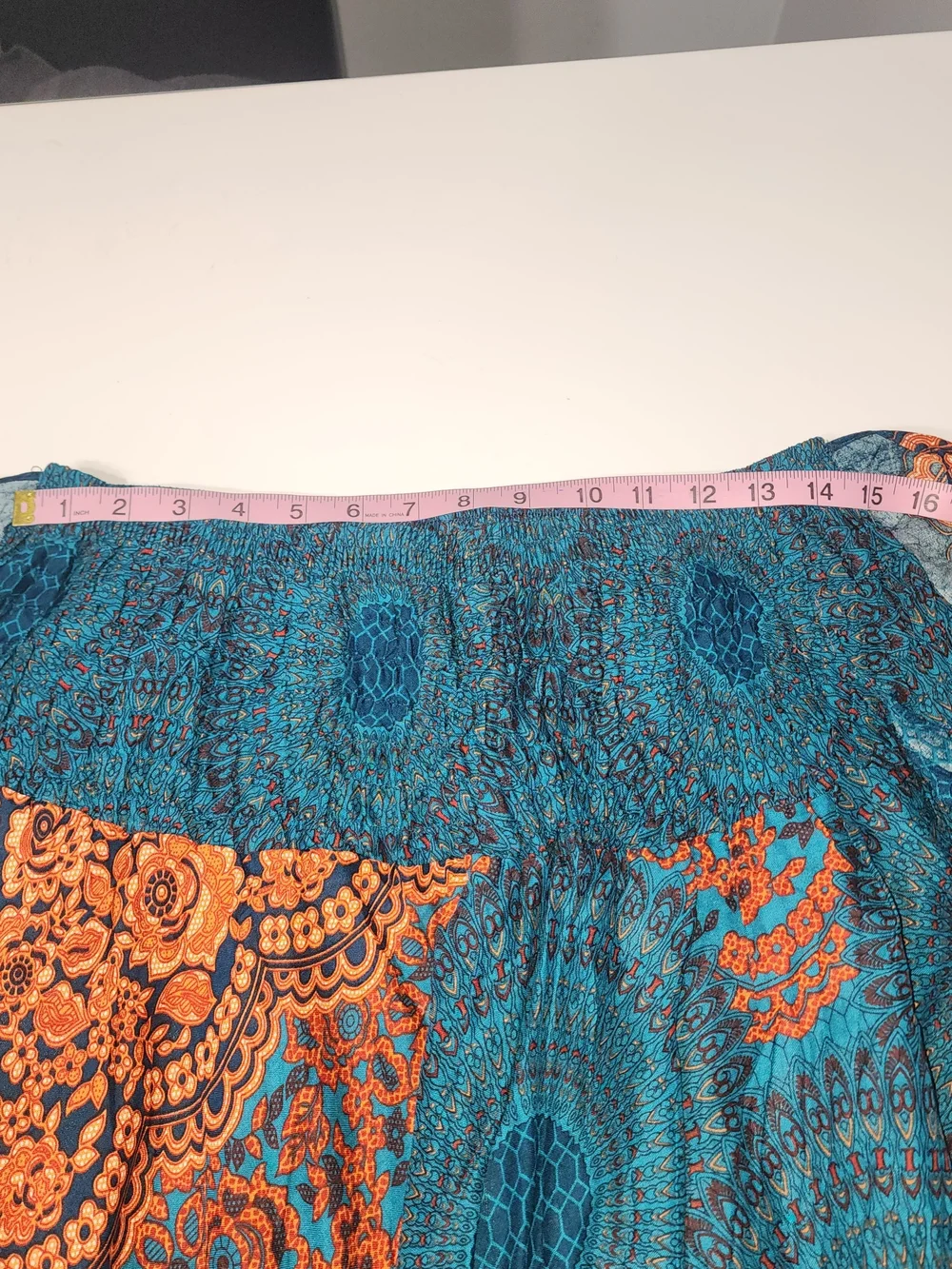 Bohemian Teal and Orange Circle Skirt with Tie Waist